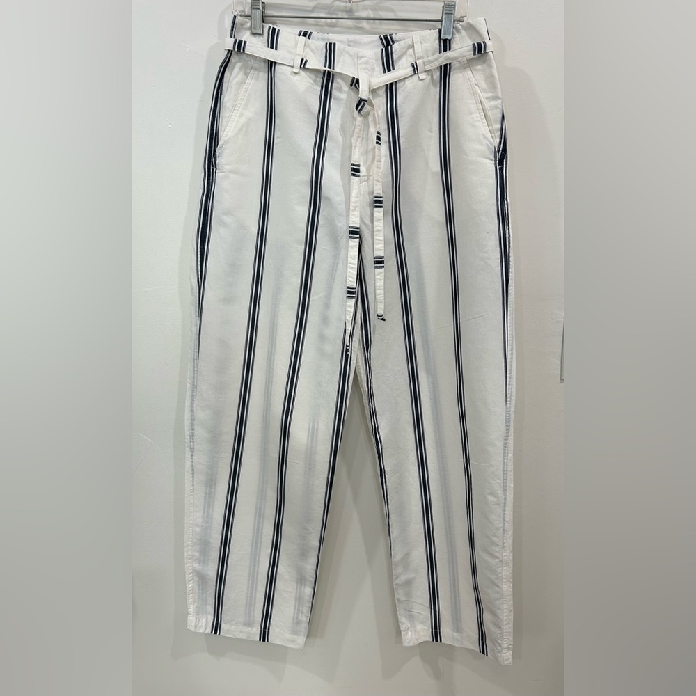 Rag & Bone wide leg Oasis pant. Striped, linen/ cotton blend, high waist. Size 8